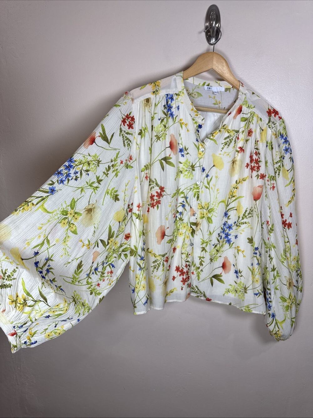 DR2 Womens Blouse Top Chiffon Floral Button Down Career Office Boho XL